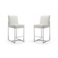 Manhattan Comfort 2-CS003-PW Element 37.2 in. Pearl White and Polished Chrome Stainless Steel Counter Height Bar Stool (Set of 2)